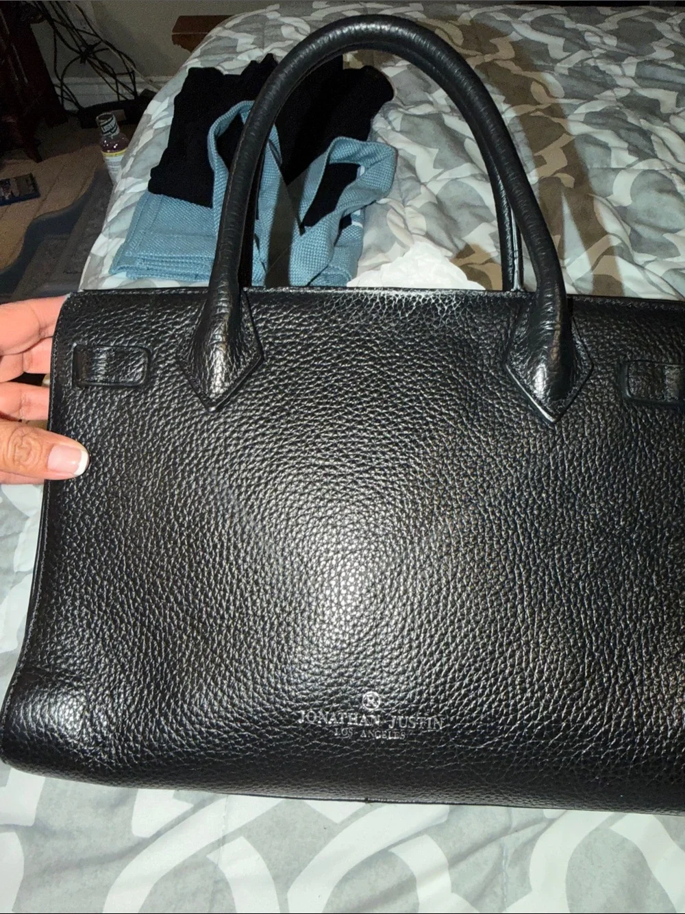 Black Leather Structured Tote